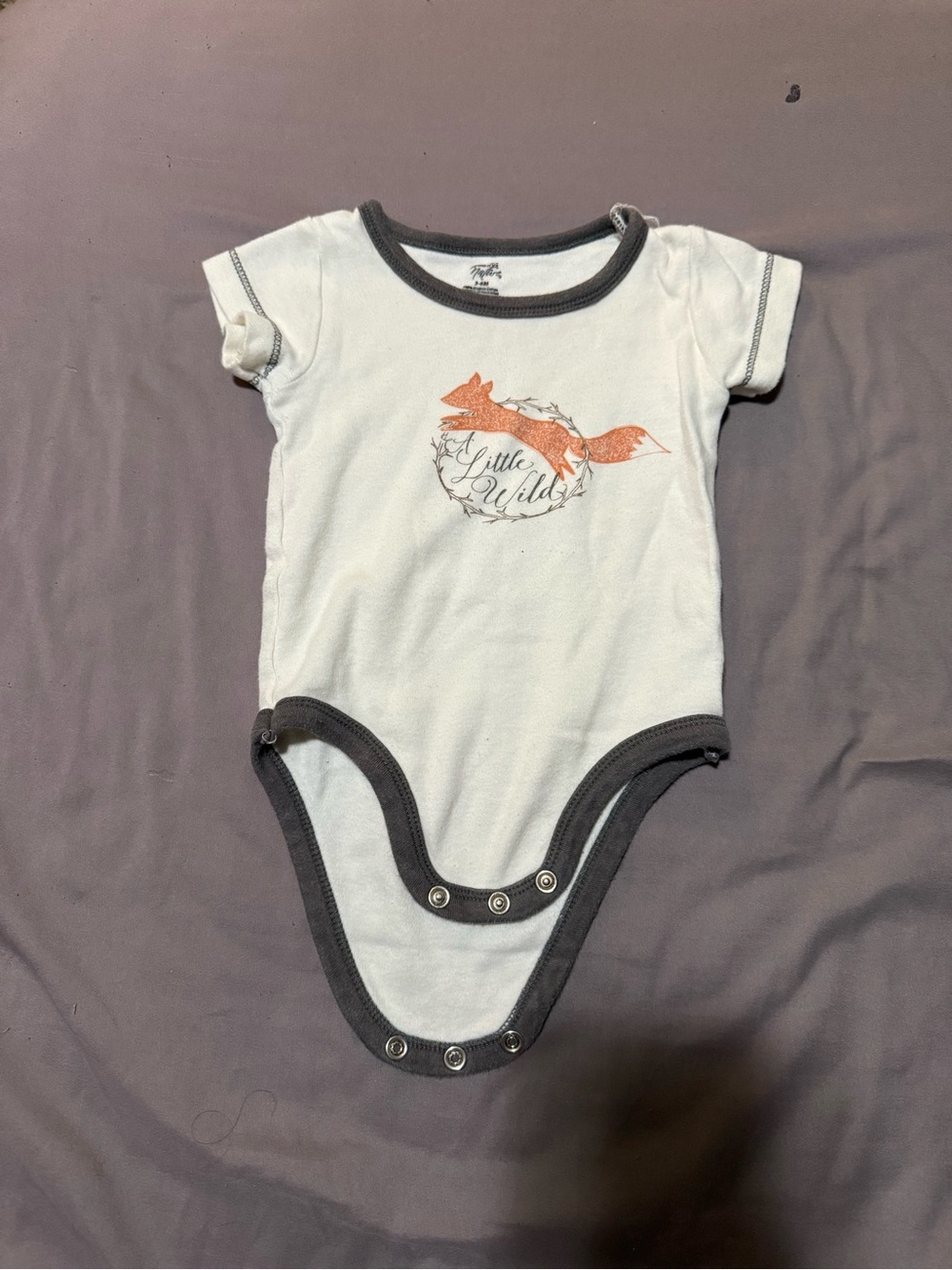 White & Charcoal 'Little Wild' Fox Baby One-Piece Bodysuit